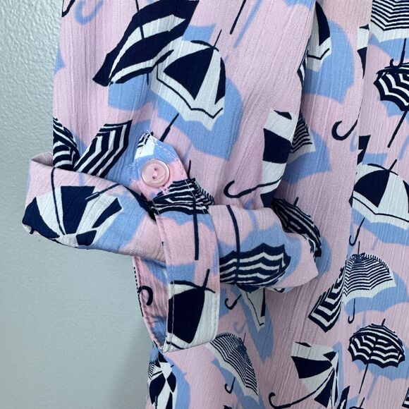 Kim Rogers Umbrella V Neck Button Up Long Rolled Sleeve Blouse Size XLarge - Picture 5 of 7